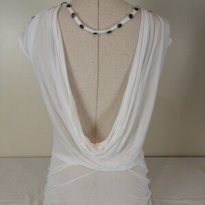 Designer Moment Sheer Sexy Exposed Back Rocker Top Tunic Shirt Size L NWOT